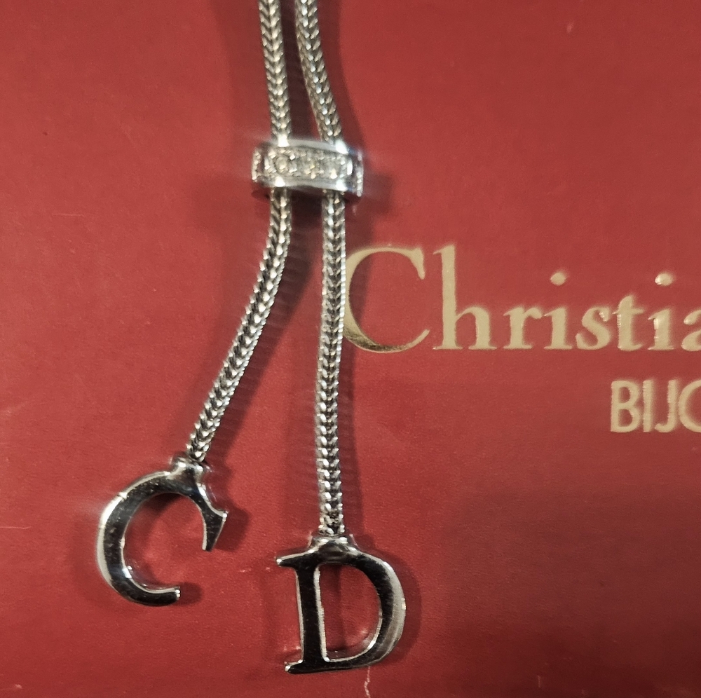 DIOR HANGING "CD" SILVER NECKLACE - Picture 1 of 5